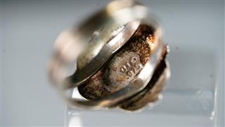 Vintage OT 925 Sterling Silver Blue Stone Heart Ring Sz 6.5 Ornate 3g